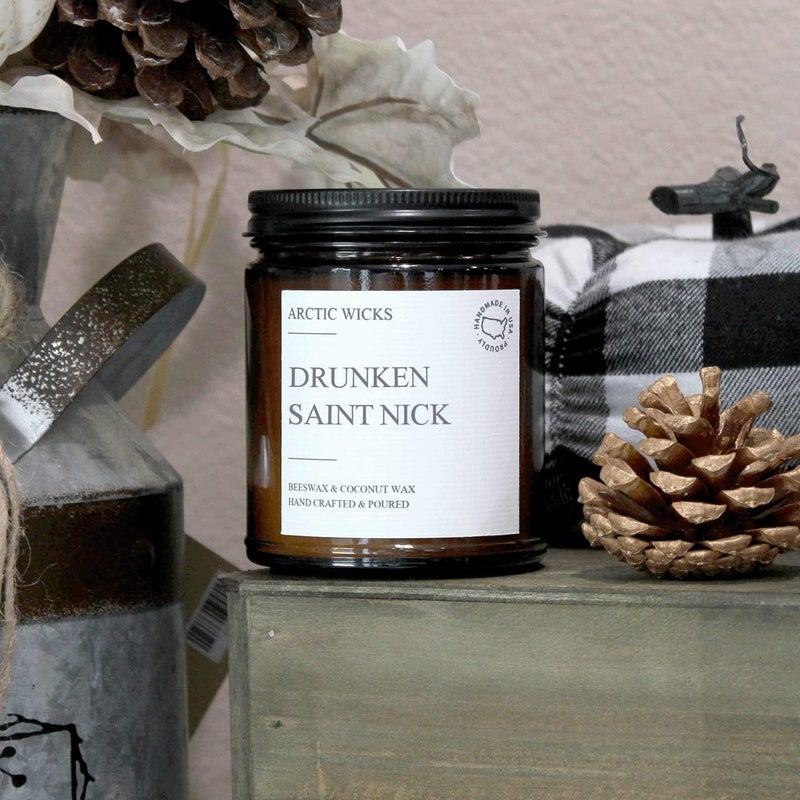 Arctic Wicks Scented Coconut Beeswax Candles | Coconut Beeswax Non Toxic Candle 9oz Amber | Farmhouse Candles Non-Toxic Clean Burn 100% USDA Certified Biobased (Drunken Saint Nick) - Image 4